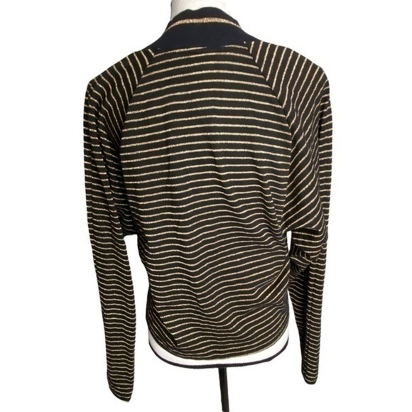 Judy Knapp Crop Cardigan Sweater Black and Metallic Gold Knit Stripe Vintage - Picture 2 of 15